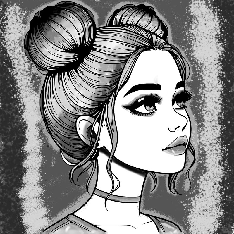 realistic girl with buns on the top of her head