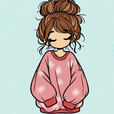 girl with baggy sweatshirt and messy bun