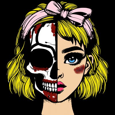 realistic girl with half skull mask
