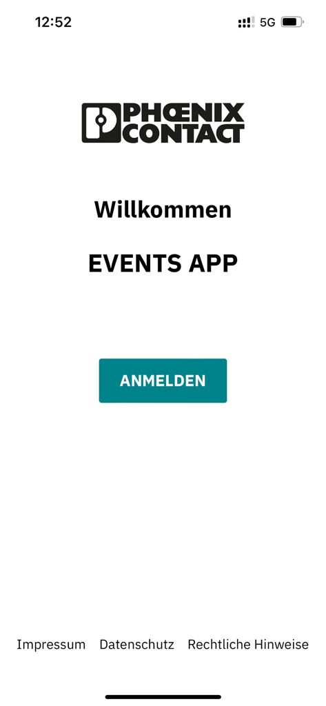PHOENIX CONTACT Events - Startbildschirm der Phoenix Contact Events App mit einer Anmeldeschaltfläche