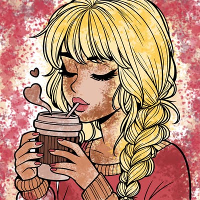 realistic girl drinking coffee