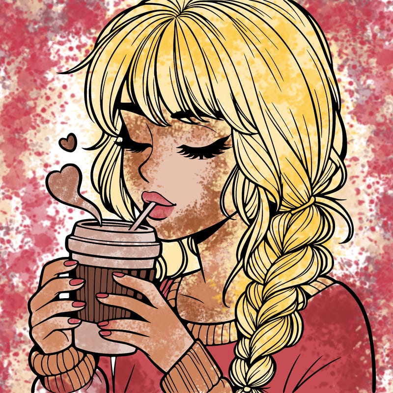 realistic girl drinking coffee