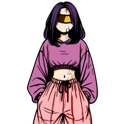 realistic girl faceless with baggy pants and a crop top