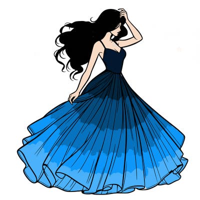 realistic woman with dress flowing in the wind