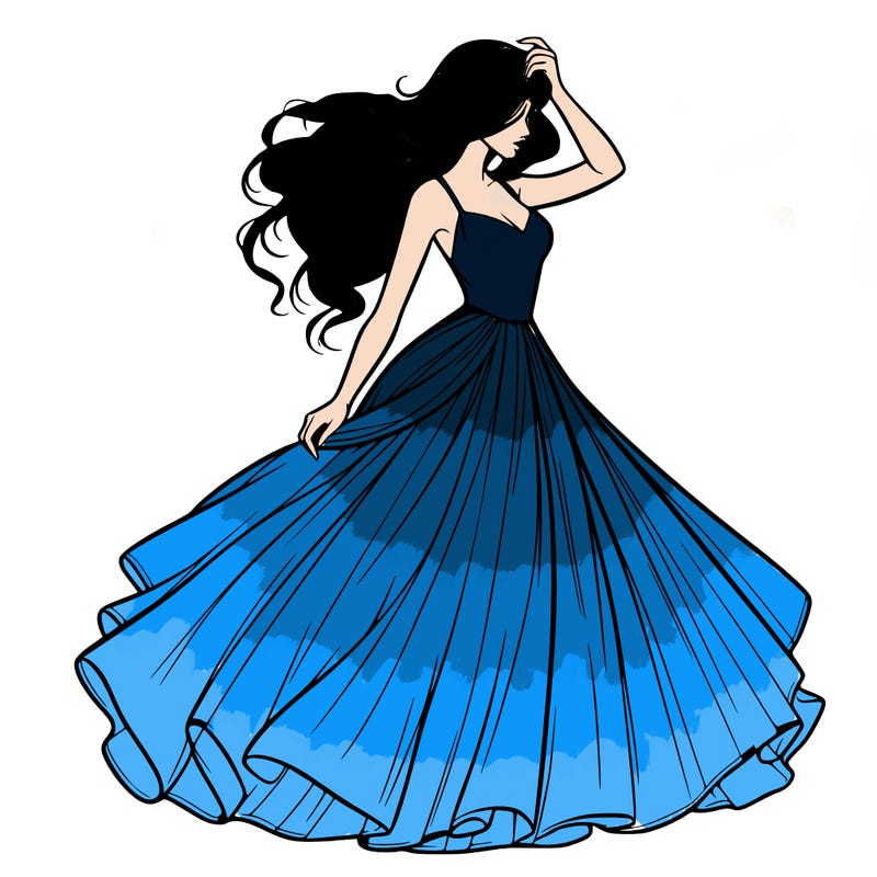 realistic woman with dress flowing in the wind