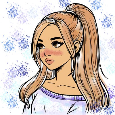 realistic girl with a high ponytail