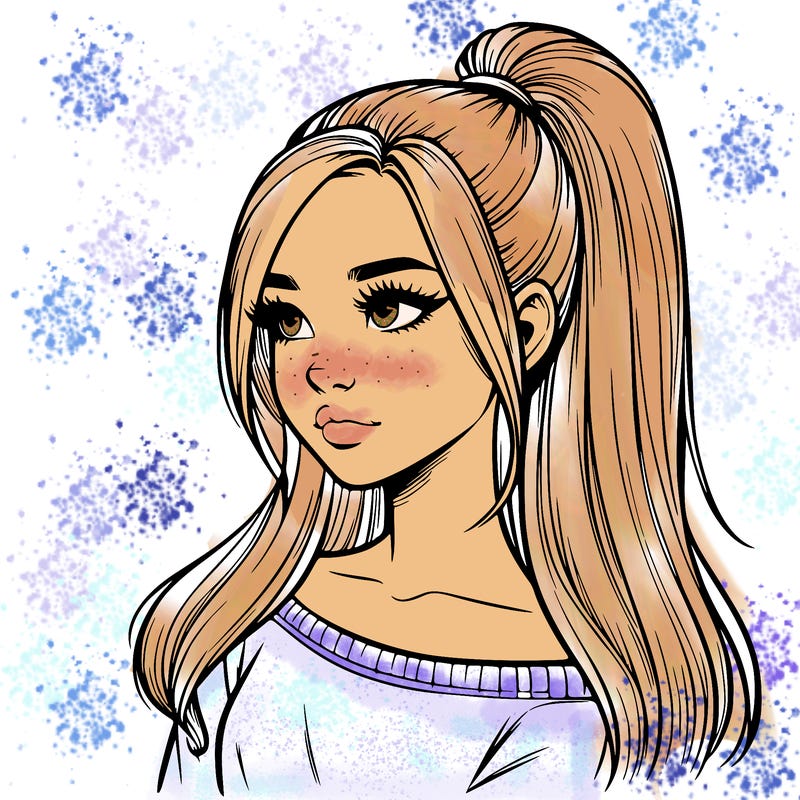 realistic girl with a high ponytail