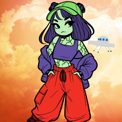 girl in crop top and baggy pants