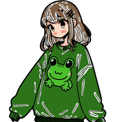 girl wearing frogging sweatshirt
