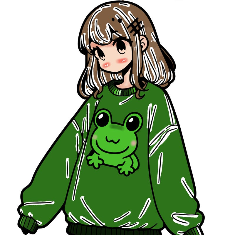 girl wearing frogging sweatshirt