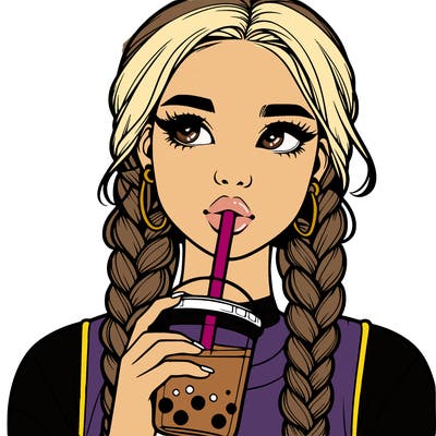 realistic girl with braided hair drinking boba