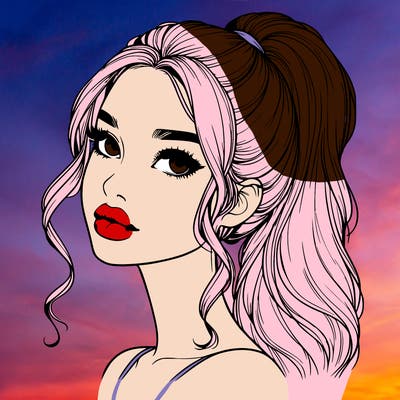 realistic girl with a ponytail on her hair and lips