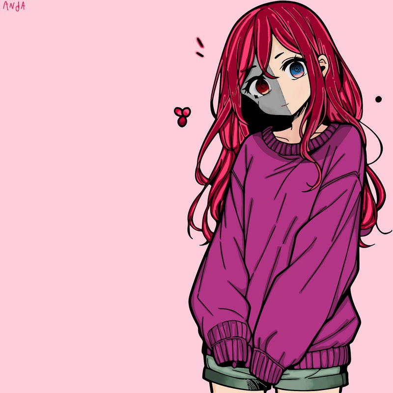 manga teen girl  in a sweater and baggy pants