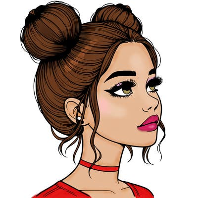 realistic girl with buns on the top of her head