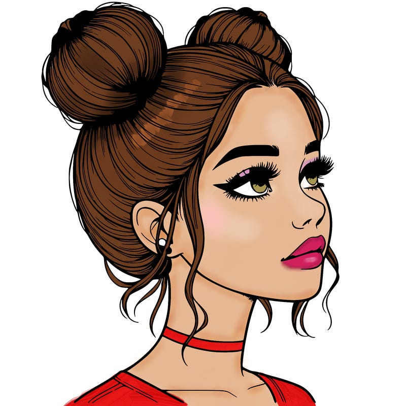 realistic girl with buns on the top of her head