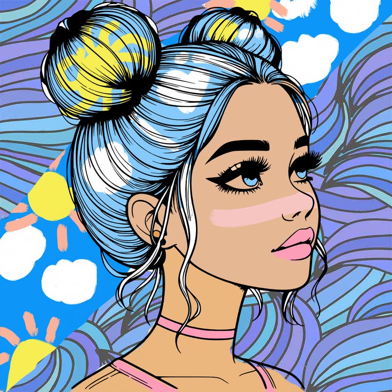 realistic girl with buns on the top of her head