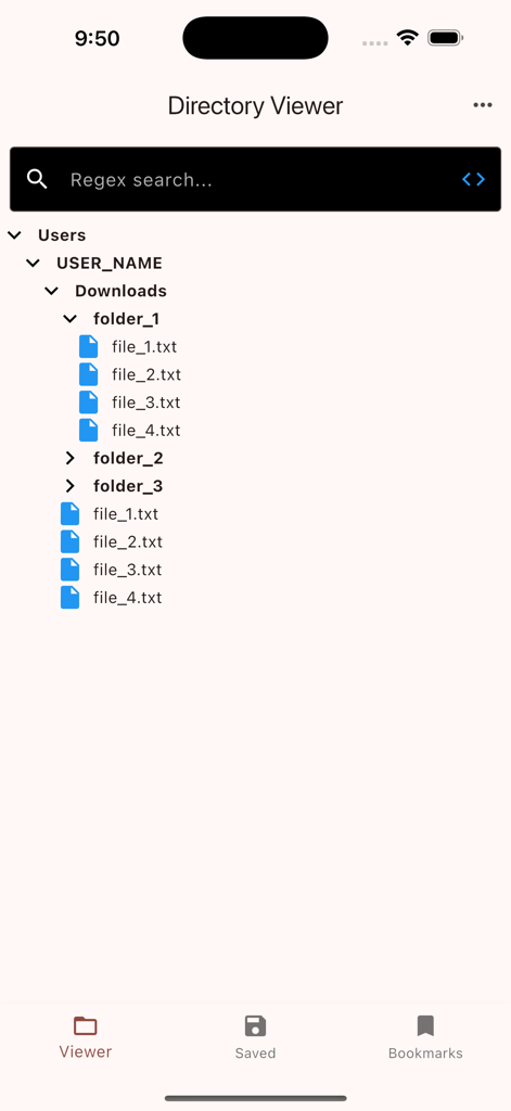 Directory Viewer - A hierarchical file and folder structure view within the Directory Viewer mobile application.