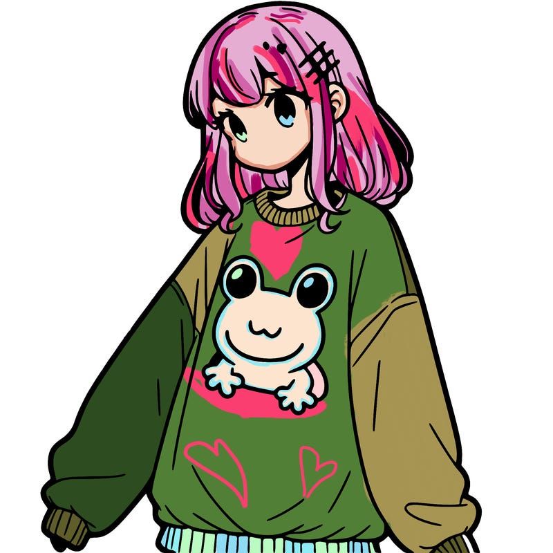 girl wearing frogging sweatshirt