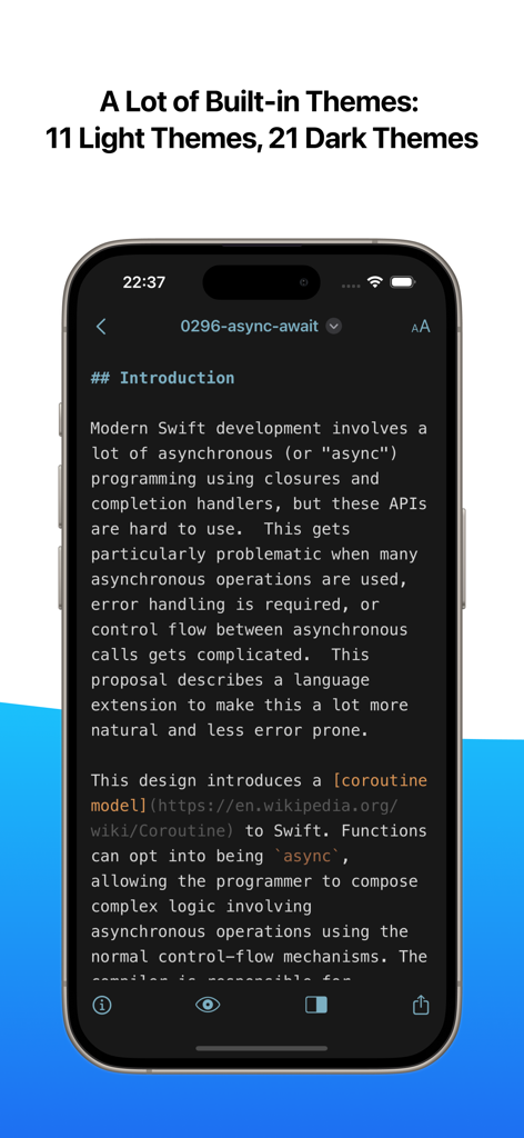 One Markdown - One Markdown app interface displaying technical text in a dark theme