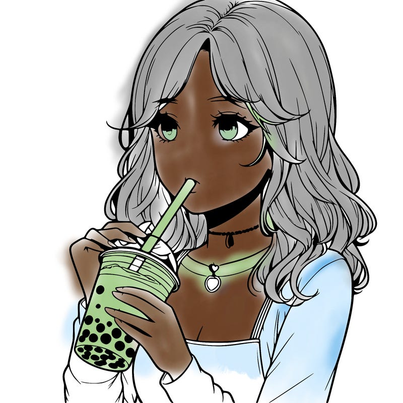 realistic girl drinking boba tea