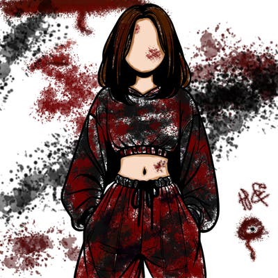 realistic girl faceless with baggy pants and a crop top