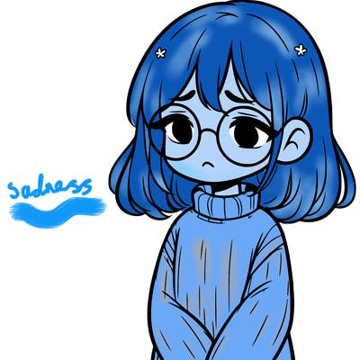 sad girl with glasses in a sweater