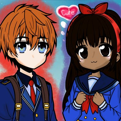 cute, anime boy and girl