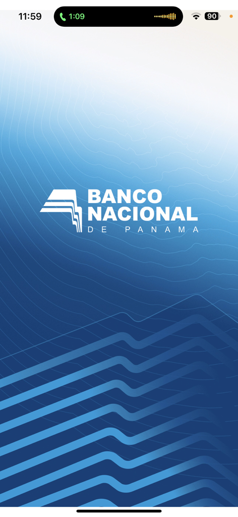 Splash screen of the Banco Nacional de Panama mobile banking app showing the official logo on a blue background.