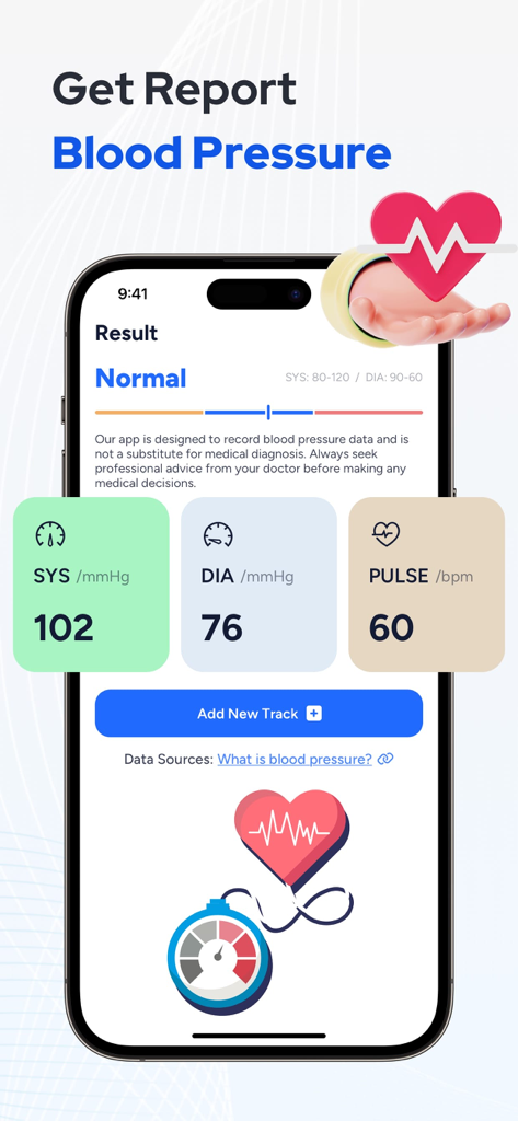 InPulse app screen showing normal blood pressure and heart rate tracking results