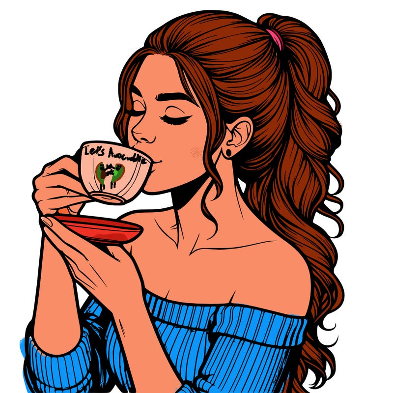 realistic woman drinking tea