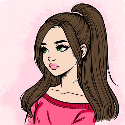 realistic girl with a high ponytail