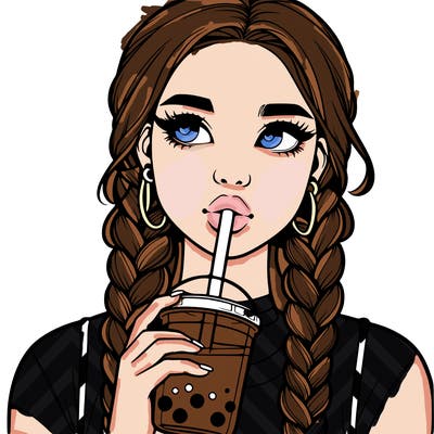 realistic girl with braided hair drinking boba