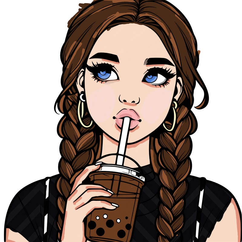 realistic girl with braided hair drinking boba