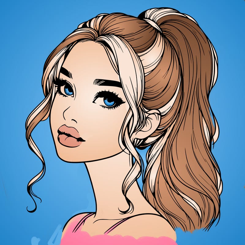 realistic girl with a ponytail on her hair and lips