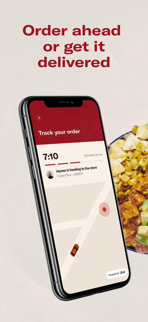 Smartphone screen showing real-time food order tracking on a map for Chargrill Charlies.