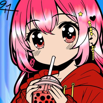 a anime drinking boba