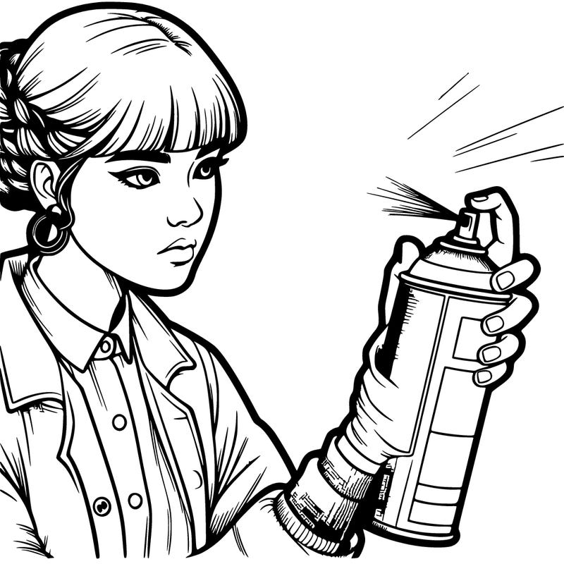 a realistic girl spray painting