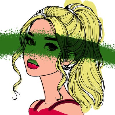 realistic girl with a ponytail on her hair and lips