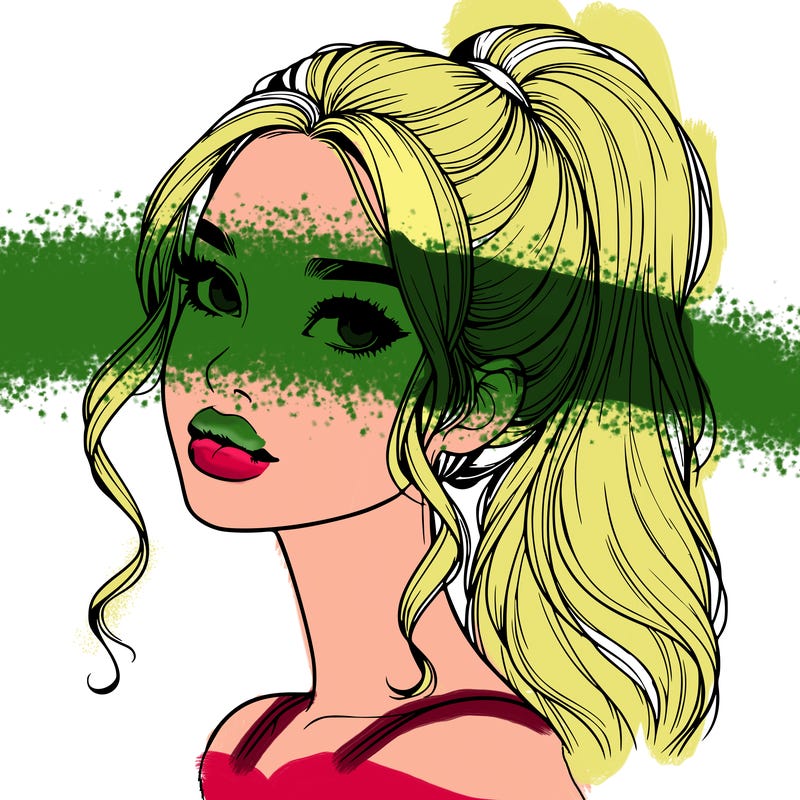 realistic girl with a ponytail on her hair and lips