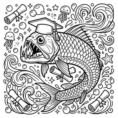 Congratulate a deep-sea scholar with this incredibly unique Viperfish Graduation coloring page! This fierce fish is ready to celebrate its big achievement, complete with a tiny cap and diploma.