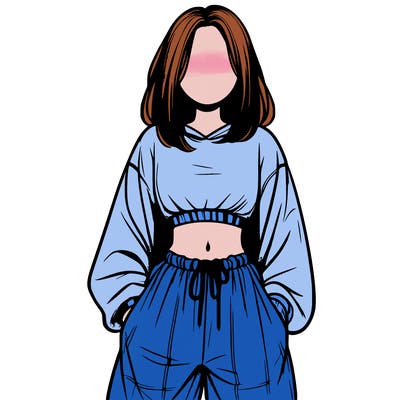 realistic girl faceless with baggy pants and a crop top