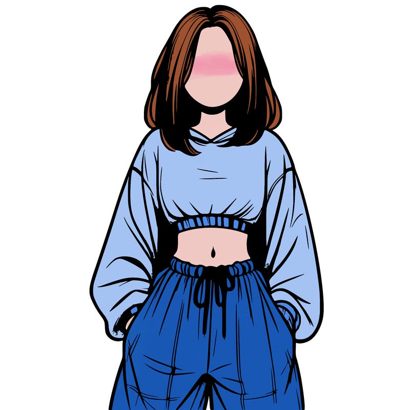 realistic girl faceless with baggy pants and a crop top