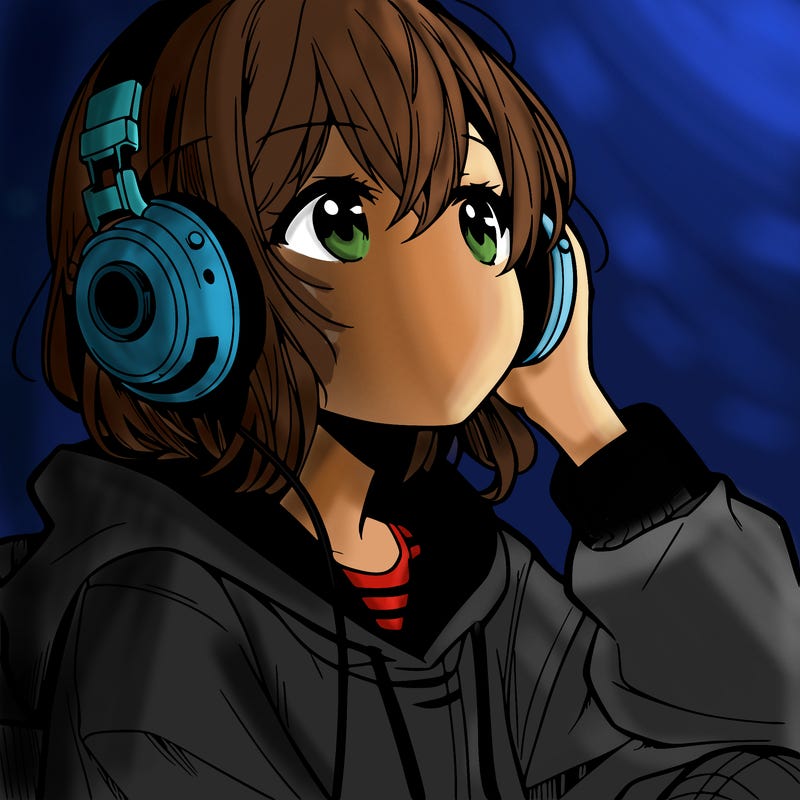 manga character that listen a music with headphone