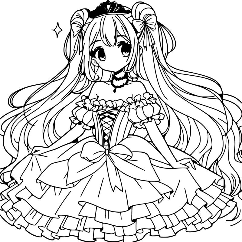 manga princess in fluffy dress with long hair