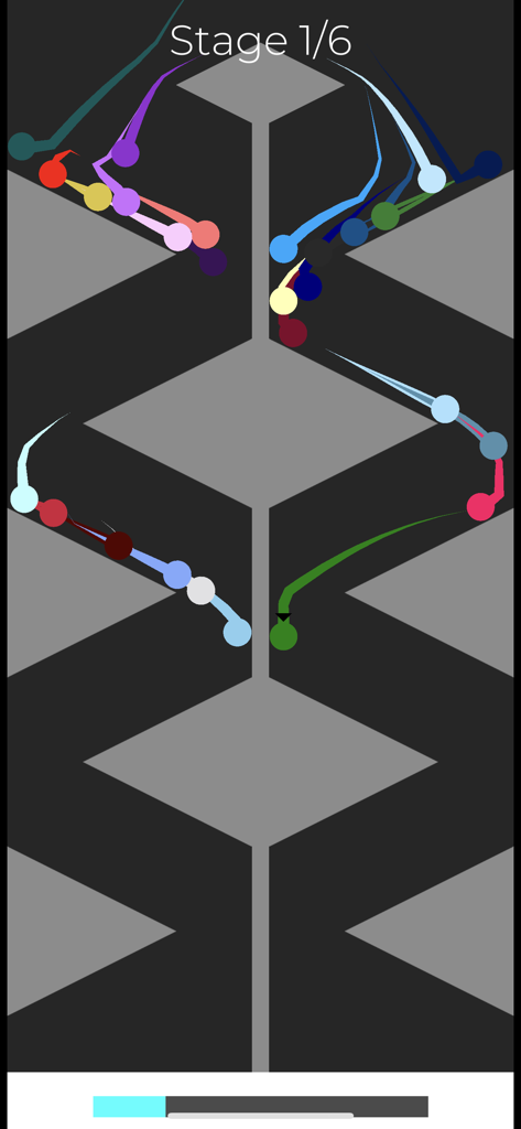 Marble Race Ultimate - Colorful marbles with trails racing down a zigzag patterned obstacle course in Stage 1