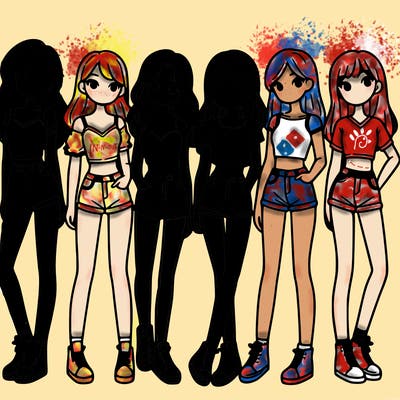 a group of girls wearing crop tops and shorts