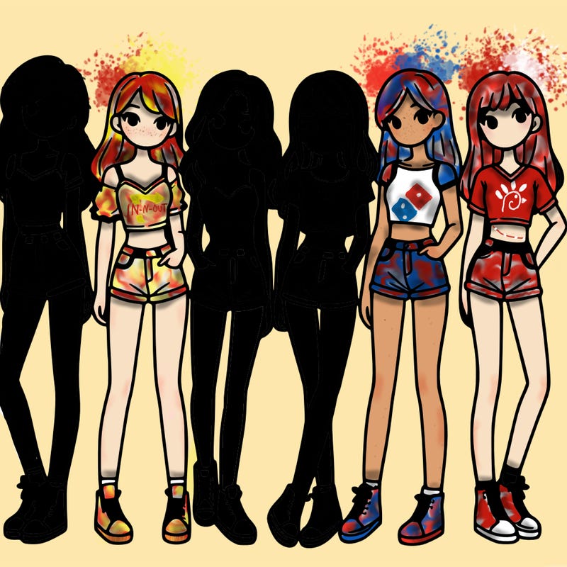 a group of girls wearing crop tops and shorts