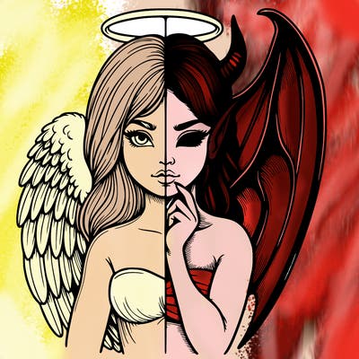 realistic angel half demon