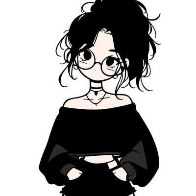 girl with a messy ponytail glasses a baggy crop top and jean shorts