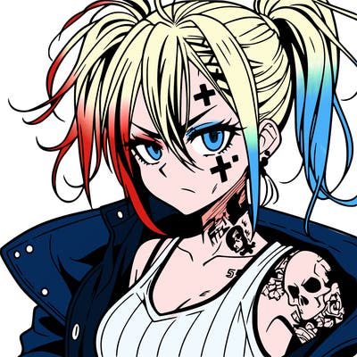 badass anime girl with scar and tattoos